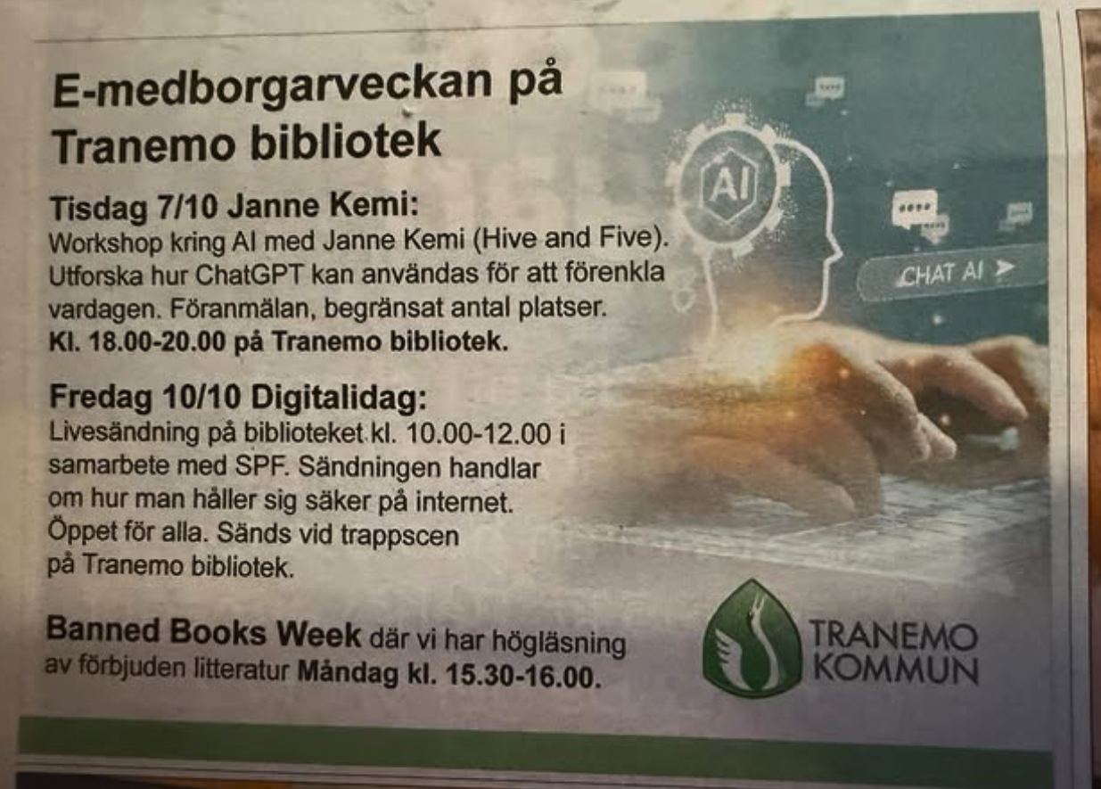 Lyssna på Janne som en del av e-medborgarveckan på Tranemo bibliotek
